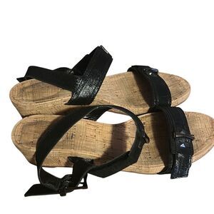 Vaneli‎ Black Patent Cork Wedge Sandals Women's 9.5 N Wide Adjustable Strap